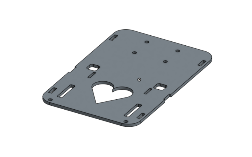 The Laser Cut Chassis base which includes cutouts for the motor mounts, sensor hardware, rear caster wheel, wire routing holes, and press-fit slots for the laser-cut side panels.