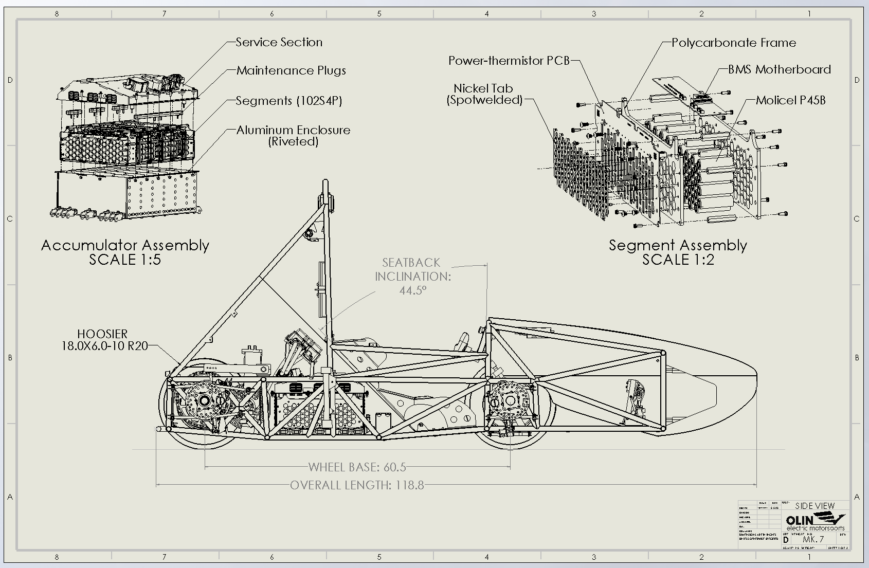 Accumulator and segment assemblies with vehicle packaging drawing