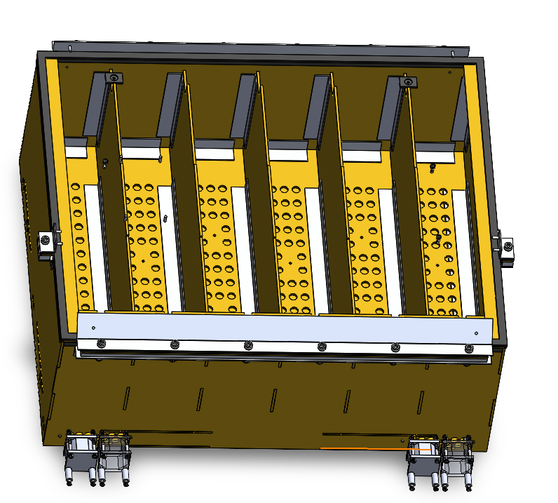 Previous accumulator enclosure made from G-10 composite panels, bonded together with epoxied L-brackets